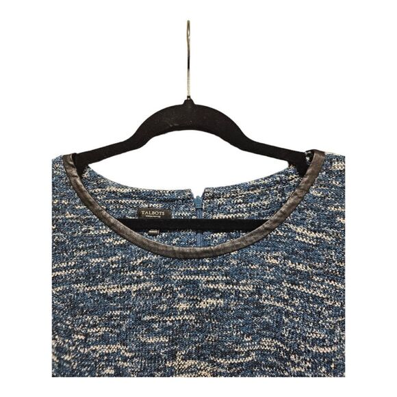 TALBOTS Tweed‎ Knit Fit and Flare Faux Leather Trim Dress - Size 16 Petite - Picture 5 of 10